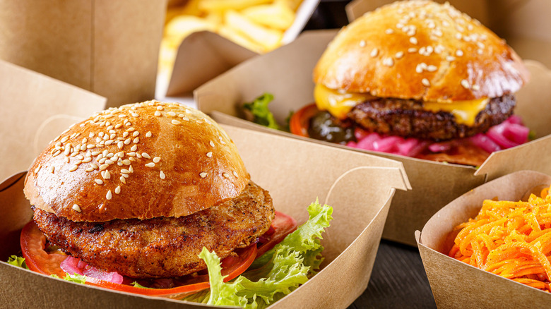 Burgers in cardboard boxes