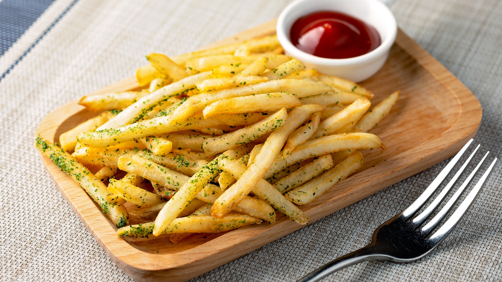 French fries on a white background