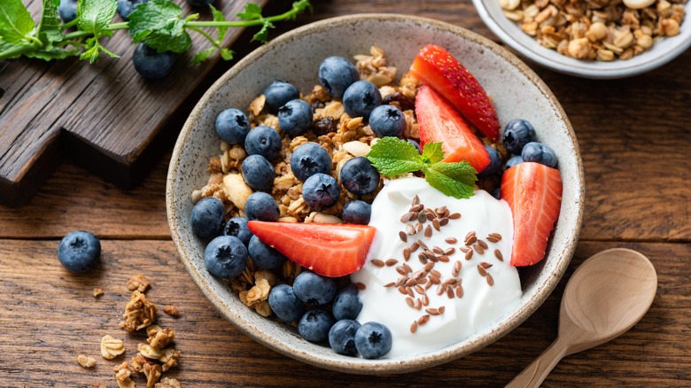 Greek yogurt with berries and seeds