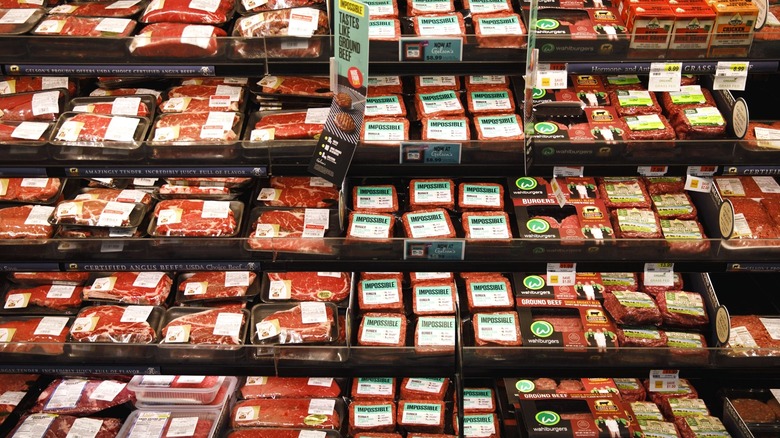 Beef packages in grocery store