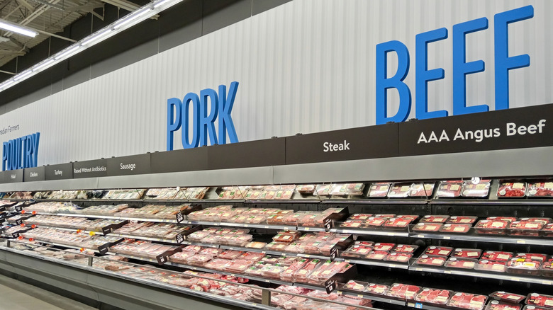 Refrigerated meat section at Walmart