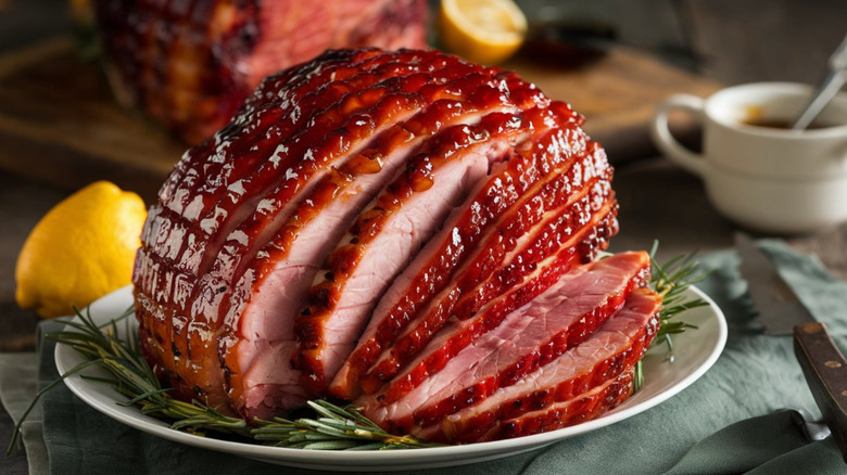 Sliced honey-baked ham