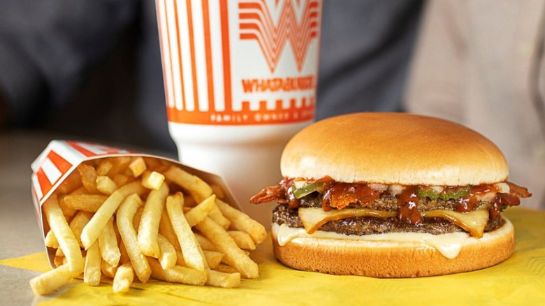 whataburger burger, fries, and drink
