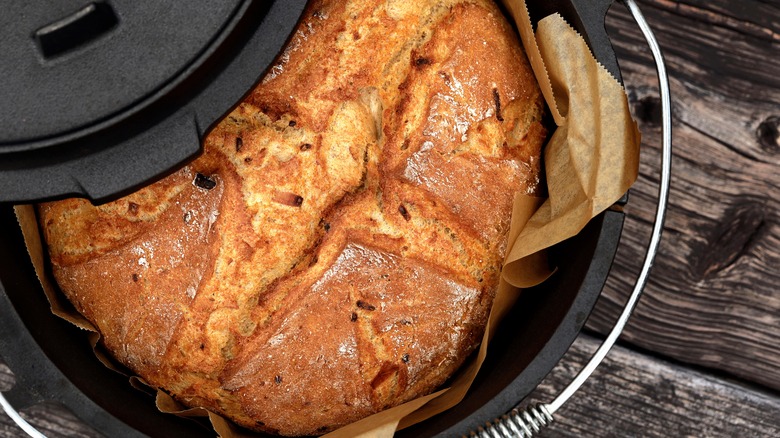 bread baked in cast iron dutch oven