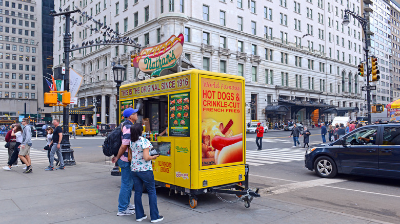 Nathan's hot dog cart in NYC