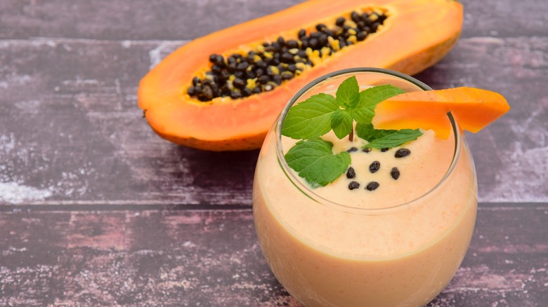 Papaya smoothie with seeds on top