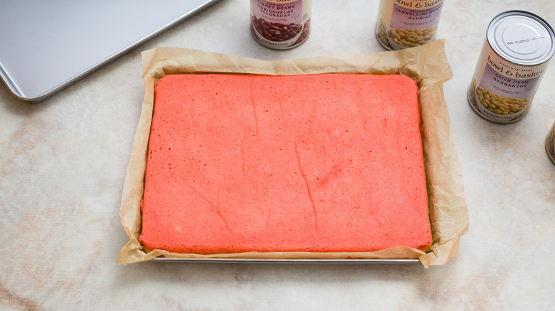 flat red cake on table