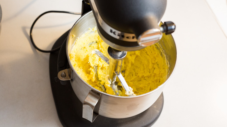 butter mixture in mixer bowl