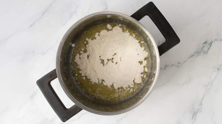 Flour and melted butter in saucepan