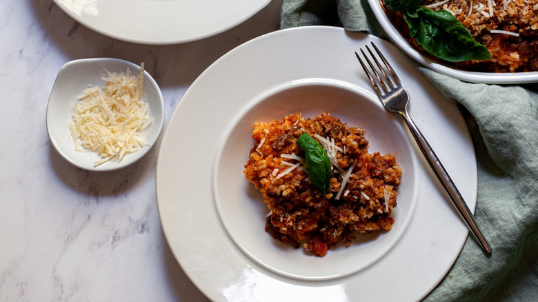 Italian rice ball casserole plated