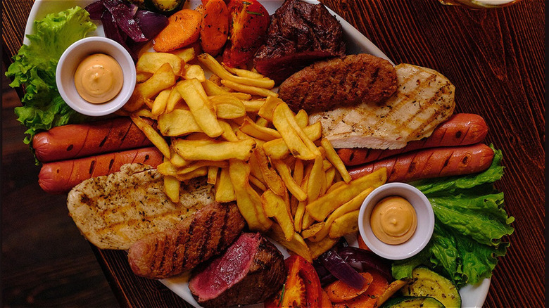 American platter of meats and fries