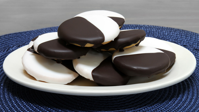 plate of black and white cookies
