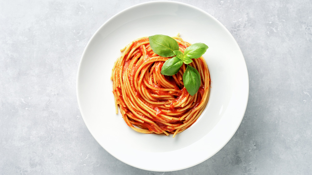 Bowl of spaghetti with tomato sauce