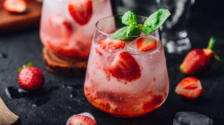 Glass of sparkling strawberry drink