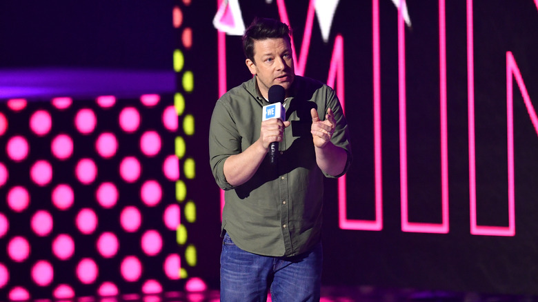 Jamie Oliver speaking on stage