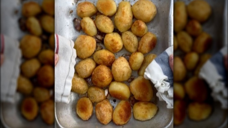 Fluffy and crispy potatoes on a sheet pan