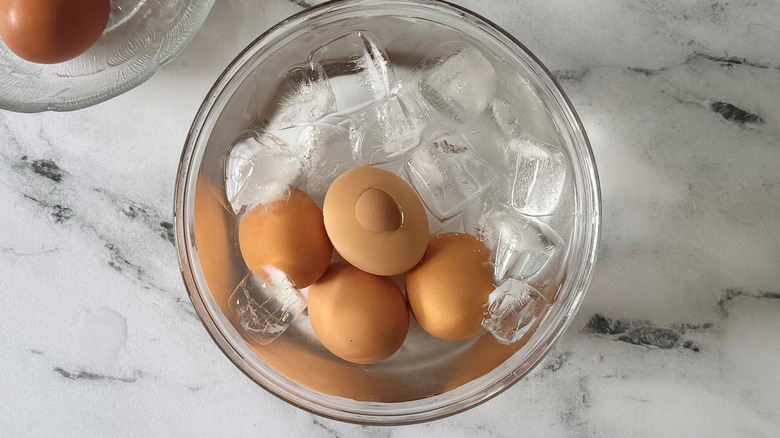 Eggs in ice bath