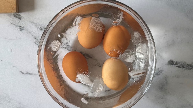 Eggs in ice bath
