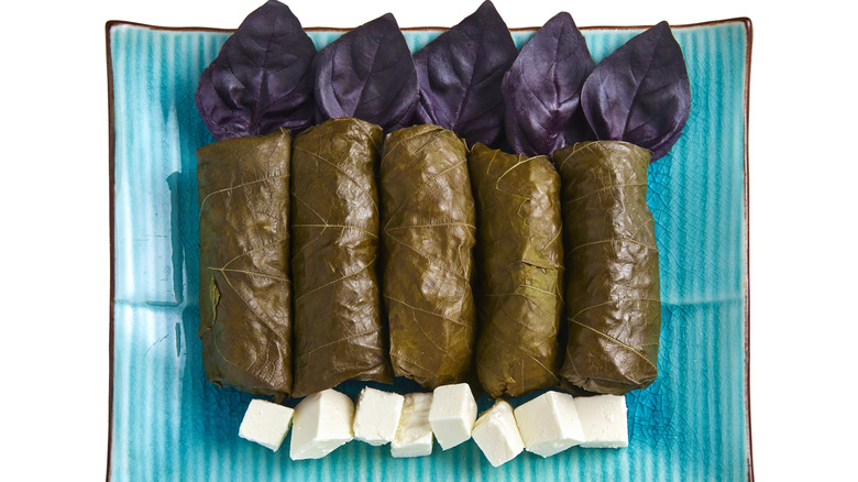 stuffed grape leaves and cheese