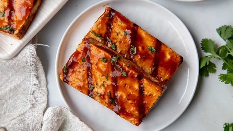 grilled bbq tofu on plate