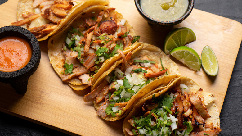 pork carnitas tacos with salsa