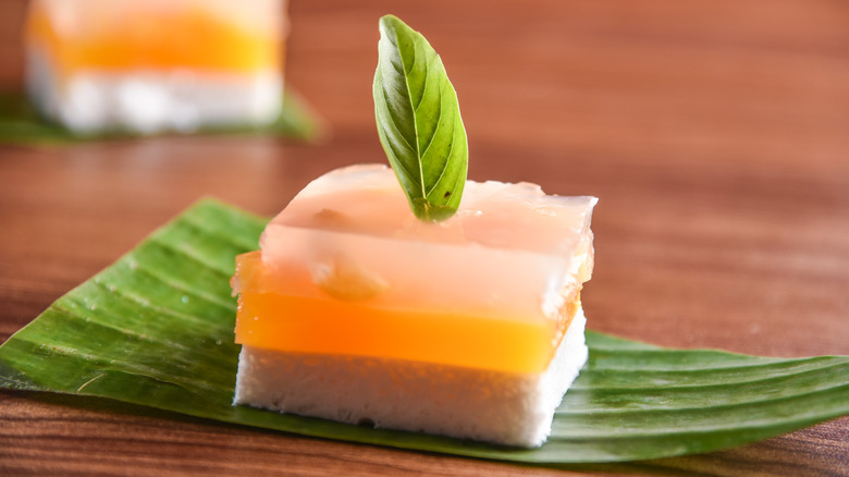 layered Jell-O lasagna on leaf