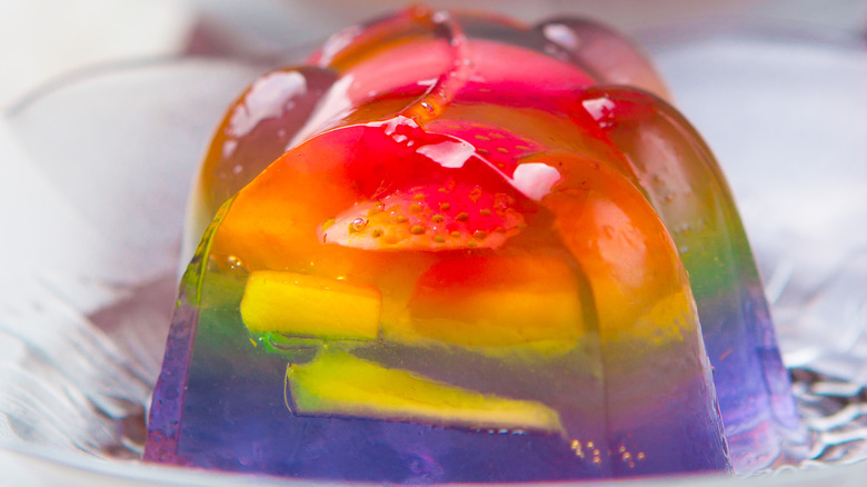 Colorful fruit Jell-o on plate