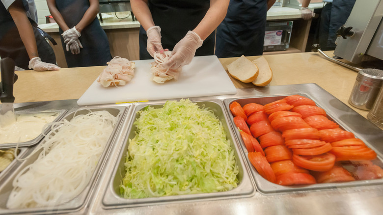 Sandwich building station at Jersey Mike's