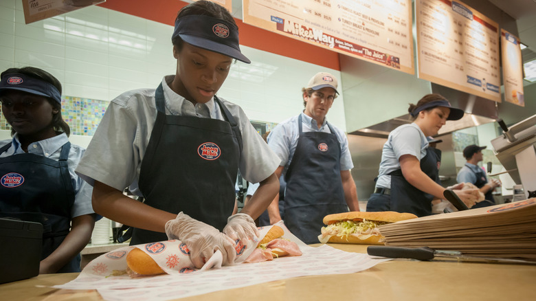 workers making sandwiches at Jersey Mike's