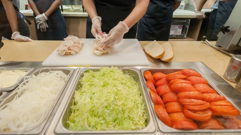 trays of Jersey Mike's sandwich toppings