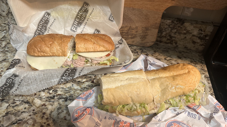 Tuna subs side by side from Firehouse Subs and Jersey Mike's