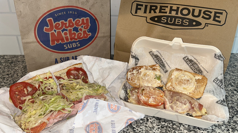 Jersey Mike's and Firehouse side by side showing condiments and construction