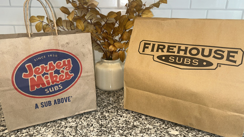 Jersey Mike's and Firehouse bags side by side