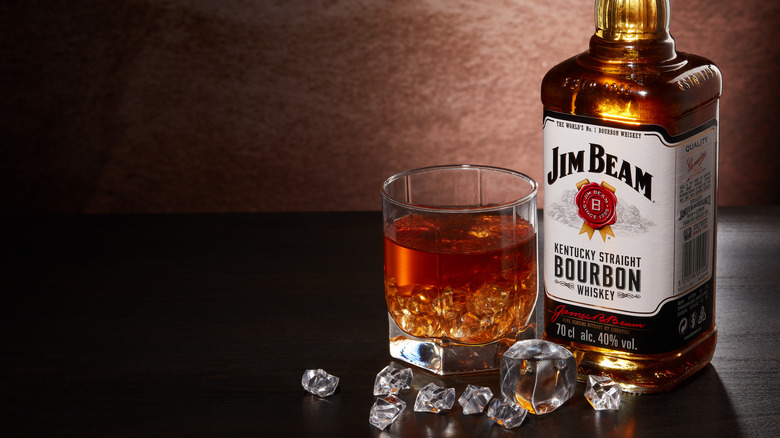 Jim Beam bottle and glass 