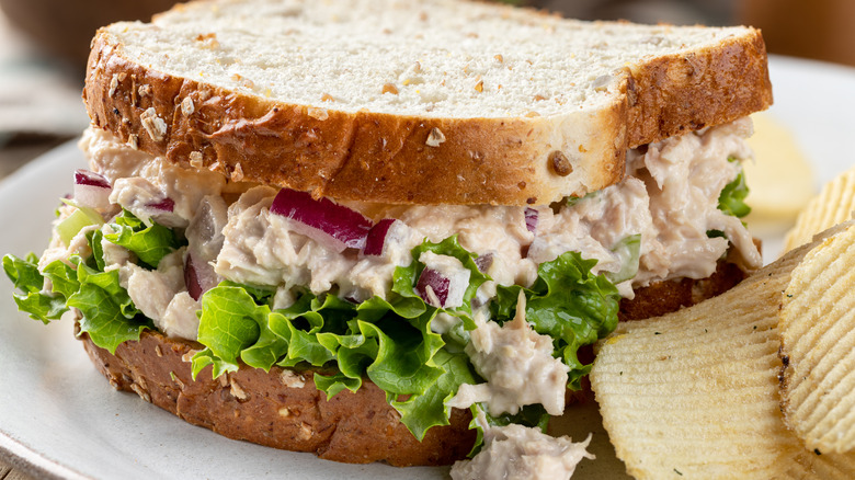 Tuna sandwich with potato chips
