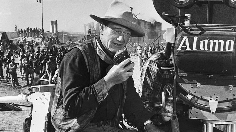 John Wayne on the set of "The Alamo."
