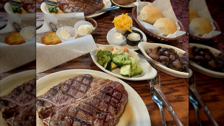 Steak dinner on table at Cattlemen's Steakhouse