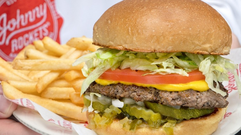 Johnny Rockets burger and fries
