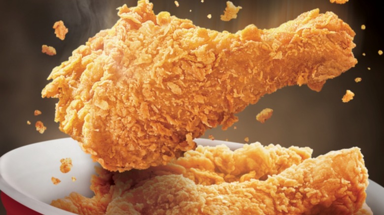 Closeup of golden fried chicken