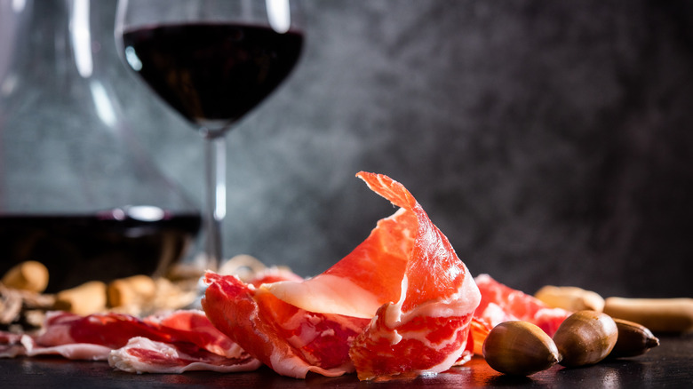 Jamón Ibérico ham and wine