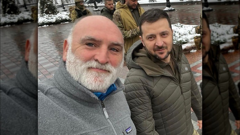 jose andres and president volodymyr zelensky slightly smile
