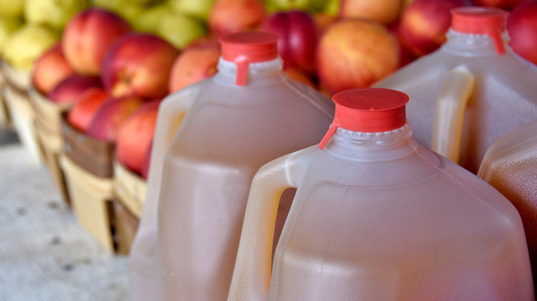 plastic jugs of apple cider