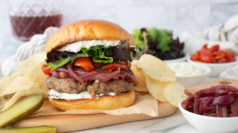 Lamb burger with various toppings