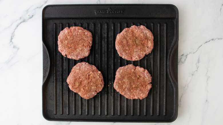 Lamb patties on grill pan