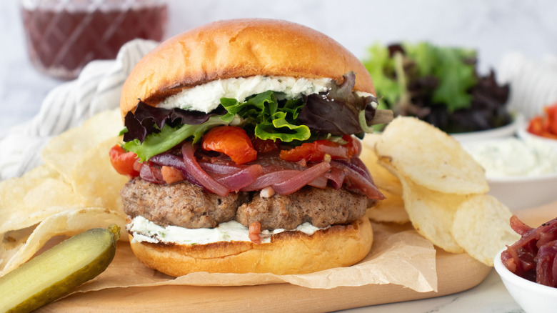 Lamb burger with various toppings