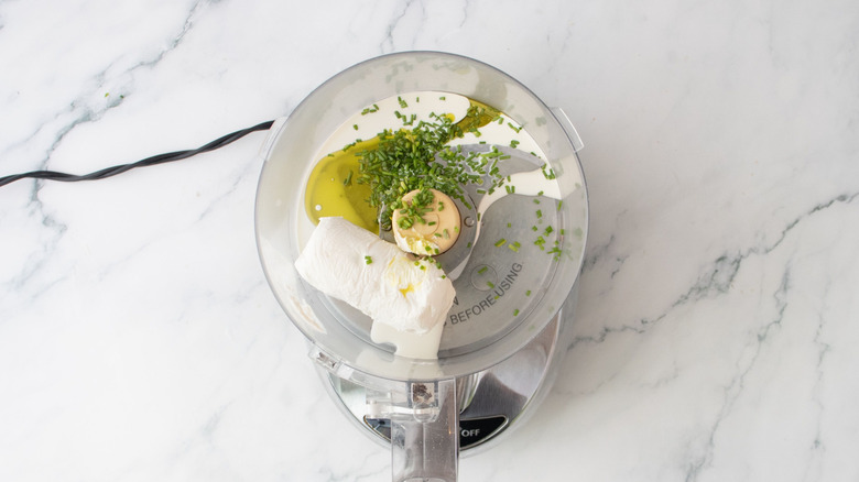 Goat cheese and chives in food processor