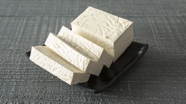 Plate of sliced tofu