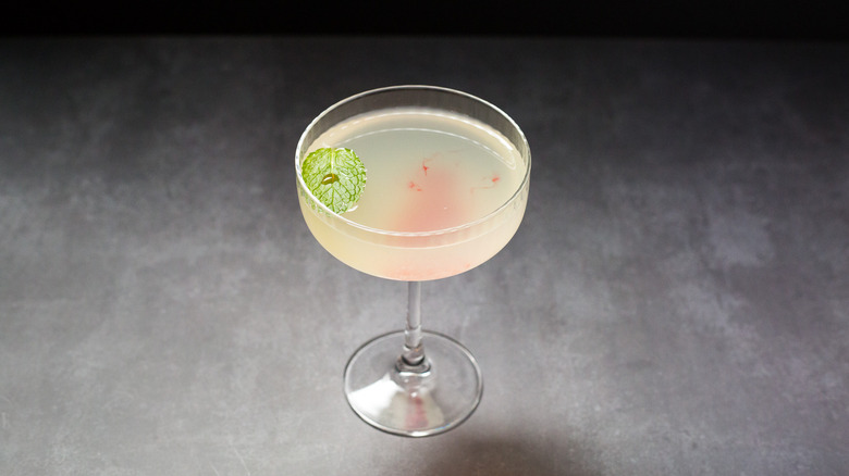 garnished cocktail on gray background