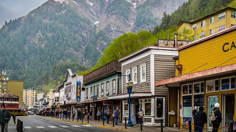 People walking along street in Juneau, Alaska.