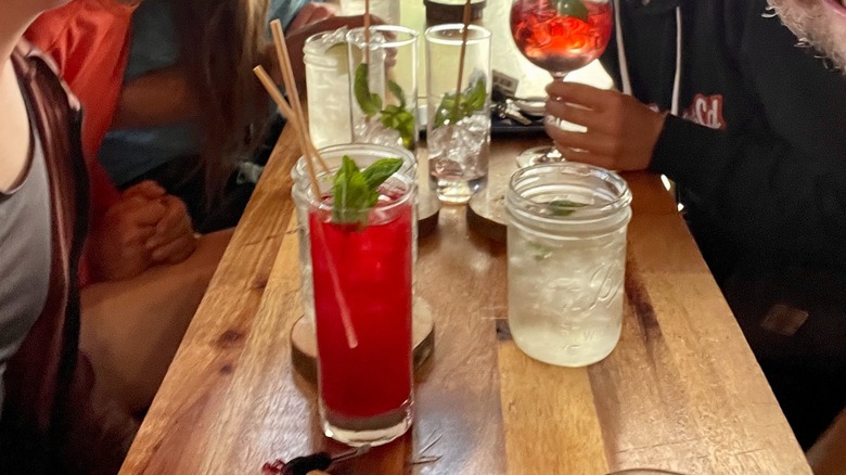 Drinks on table at Amalga Distillery in Juneau, Alaska.